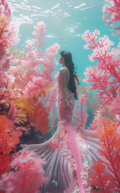 a thai mermaid, underwater kingdom background, colourful, photograph, minimalism, dreamy, bright, fantasy, cinematic aesthetic --ar 2:3 Job ID: 794547bd-c442-4cd0-bdd5-dfa1e7f175ca